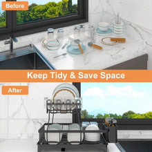 Load image into Gallery viewer, 2-Tier Dish Rack Drainer Organizer Set with Utensil Cup Holder Rack Swivel Spout