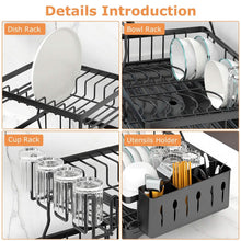 Load image into Gallery viewer, 2-Tier Dish Rack Drainer Organizer Set with Utensil Cup Holder Rack Swivel Spout