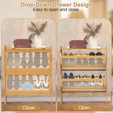 Load image into Gallery viewer, 2-Tier Shoe Cabinet with 2 Flip Drawers Slim Bamboo Rack Narrow Shoe Organizer