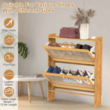 Load image into Gallery viewer, 2-Tier Shoe Cabinet with 2 Flip Drawers Slim Bamboo Rack Narrow Shoe Organizer