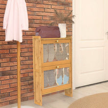 Load image into Gallery viewer, 2-Tier Shoe Cabinet with 2 Flip Drawers Slim Bamboo Rack Narrow Shoe Organizer