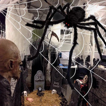 Load image into Gallery viewer, 200" Halloween Spider Web and 59" Giant Spider Decoration