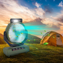 Load image into Gallery viewer, 20000mAh Rechargeable Oscillating Camping Fan with Flashlight Hanging Hook Remote Control