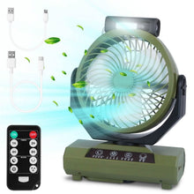Load image into Gallery viewer, 20000mAh Rechargeable Oscillating Camping Fan with Flashlight Hanging Hook Remote Control
