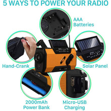 Load image into Gallery viewer, 2000mAh NOAA Emergency Weather Radio Portable Power Bank with Solar Charging
