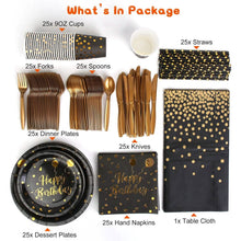 Load image into Gallery viewer, 201 Pieces: Black Gold Disposable Dinnerware Set