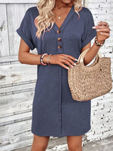 Load image into Gallery viewer, Elegant Button V-Neck Short Sleeve Dress Flattering Casual & Office Wear Simple Dress