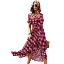 将图片加载到图库查看器,Fashion Elegant Boho Short Sleeve Polka Dot Long Dresses Women Beach Party Vintage Fashion Dresses