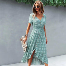 将图片加载到图库查看器,Fashion Elegant Boho Short Sleeve Polka Dot Long Dresses Women Beach Party Vintage Fashion Dresses