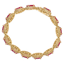 Load image into Gallery viewer, 14K Yellow Gold 6 2/5 Cttw Diamond and 34.0 Cttw Oval Red Ruby Halo Link Bracelet (I-J Color, SI1-SI2 Clarity) - 7.25" Inches