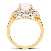 Load image into Gallery viewer, 14K Yellow Gold Plated 1.40 Carat Genuine Opal and White Topaz .925 Sterling Silver Ring