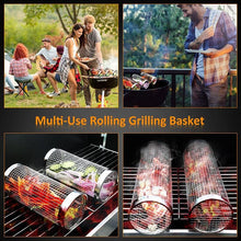 将图片加载到图库查看器,20cm/30cm BBQ Basket Stainless Cylindrical Rolling Grilling Baskets Portable Barbecue Rack For Grill For Fish Shrimp Meat Fries BBQ Grill Basket Rolling Grilling Basket Stainless Steel Grill Mesh Barbeque Grill Accessories