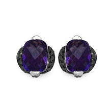 Load image into Gallery viewer, 3.14 Carat Genuine Amethyst & Black Diamond .925 Sterling Silver Earrings