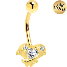 Load image into Gallery viewer, 16G Solid 14k Yellow Gold Cubic Zirconia Dolphin Kiss Belly Ring