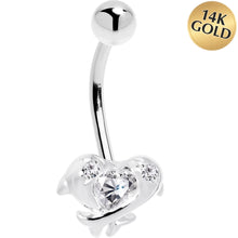 Load image into Gallery viewer, 16G Solid 14k White Gold Cubic Zirconia Dolphin Kiss Belly Ring