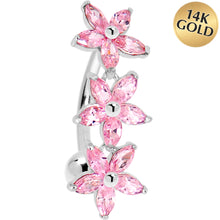 Load image into Gallery viewer, 16G Solid 14k White Gold Pink Reverse Cubic Zirconia Lily Drop Belly Ring