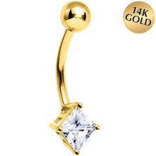 将图片加载到图库查看器,16G Solid 14k Yellow Gold CZ Square Solitaire Belly Ring