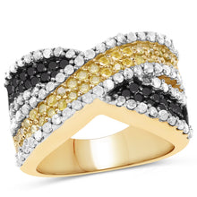 Load image into Gallery viewer, 14K Yellow Gold Plated 1.58 Carat Genuine Black Diamond, White Diamond & Yellow Diamond .925 Sterling Silver Ring