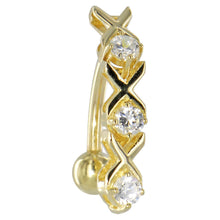 Load image into Gallery viewer, 16G Solid 14k Yellow Gold Top Mount Cubic Zirconia Xoxo Belly Ring