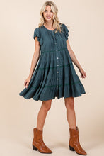 将图片加载到图库查看器,Lace Detail Ruffled Button Down Tiered Dress For Women – Romantic and Feminine Dress with Delicate Lace and Flowing Tiers
