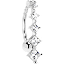 Load image into Gallery viewer, 16G Solid 14K White Gold TOP MOUNT Cubic Zirconia SQUARE JOURNEY Belly Ring