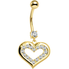 Load image into Gallery viewer, 16G Solid 14K Yellow Gold CZ Encased Heart Dangle Belly Ring