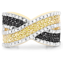 Load image into Gallery viewer, 14K Yellow Gold Plated 1.58 Carat Genuine Black Diamond, White Diamond & Yellow Diamond .925 Sterling Silver Ring