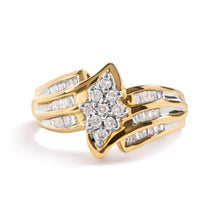 将图片加载到图库查看器,10K Yellow Gold 1/2 Cttw Round And Baguette-cut Diamond Cluster Head and Channel Set Shank Ring (H-I Color, I1-I2 Clarity) - Ring Size 7