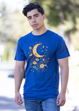 将图片加载到图库查看器,Celestial Moon Boho Flowers Vintage Unisex Bamboo/Cotton Graphic T-Shirt