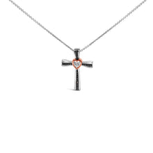 Load image into Gallery viewer, 14K Rose Gold Plated Sterling Silver Black Rhodium Diamond Accent Heart Cross Pendant Necklace