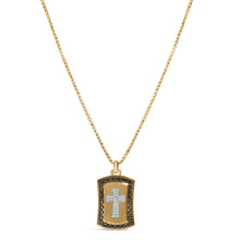 Load image into Gallery viewer, 14K Yellow Gold Plated Sterling Silver 1/4 Cttw Diamond Cross Dog Tag Pendant Necklace