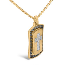 Load image into Gallery viewer, 14K Yellow Gold Plated Sterling Silver 1/4 Cttw Diamond Cross Dog Tag Pendant Necklace