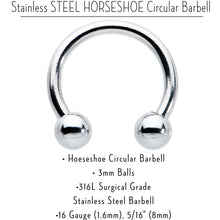 Load image into Gallery viewer, 16G 5/16 Stainless Steel Horseshoe Circular Barbell