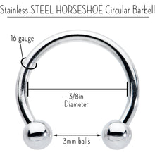 Load image into Gallery viewer, 16G STEEL HORSE SHOE Circular Barbell 3/8 3mm
