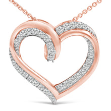 Load image into Gallery viewer, 14K Rose Gold Plated Sterling Silver 1/2 Cttw Diamond Open Heart Pendant Necklace