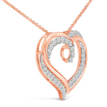Load image into Gallery viewer, 14K Rose Gold Plated Sterling Silver 1/2 Cttw Diamond Open Heart Pendant Necklace