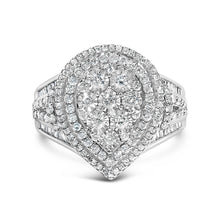 Load image into Gallery viewer, Sterling Silver 1 Cttw Diamond Pear-Shaped Triple Halo Cluster Ring