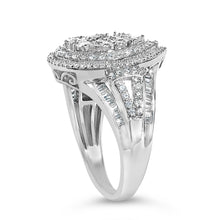 Load image into Gallery viewer, Sterling Silver 1 Cttw Diamond Pear-Shaped Triple Halo Cluster Ring