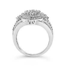 Load image into Gallery viewer, Sterling Silver 1 Cttw Diamond Pear-Shaped Triple Halo Cluster Ring