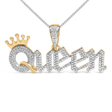 将图片加载到图库查看器,14K Yellow Gold Plated Sterling Silver 1/10 Cttw Diamond “Queen†Nameplate Pendant Necklace