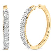 将图片加载到图库查看器,14K Yellow Gold Plated .925 Sterling Silver 1.0 Cttw Baguette Diamond Hoop Earrings