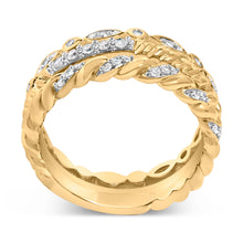 Load image into Gallery viewer, 14K Yellow Gold Plated Sterling Silver 1/4 Cttw Diamond Twist Leaf Stackable Ring Set