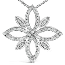 Load image into Gallery viewer, Sterling Silver 1/2 Cttw Diamond Floral Cross Pendant Necklace