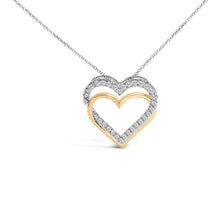 Load image into Gallery viewer, 14K Yellow Gold Plated Sterling Silver 1.00 Cttw Diamond Double Heart Pendant Necklace