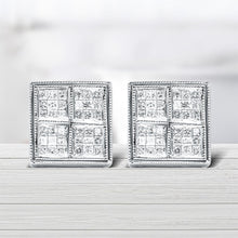 Load image into Gallery viewer, 14K White Gold 1/2 Cttw Princess Diamond Composite Box Shape Milgrain Stud Earrings (H-I Color, SI1-SI2 Clarity)