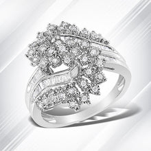 将图片加载到图库查看器,10K White Gold 1/2 Cttw Round and Baguette-Cut "S" Shaped Bypass Cocktail Ring (I-J Color, I1-I2 Clarity) - Size 7