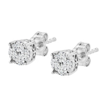 Load image into Gallery viewer, .925 Sterling Silver 1/2 cttw Prong Set Round-Cut Diamond Cluster Stud Earring (I-J Color, I2-I3 Clarity)