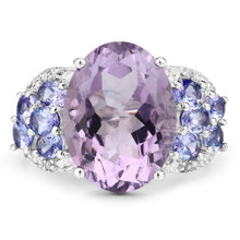 Load image into Gallery viewer, 6.62 Carat Genuine Amethyst, Tanzanite and White Topaz .925 Sterling Silver Ring