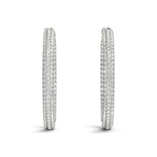 Load image into Gallery viewer, 14k White Gold Two Row Pave Set Diamond Hoop Earrings (7 cttw)