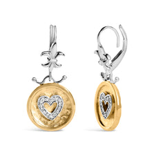 Load image into Gallery viewer, 18K Yellow Gold Plated .925 Sterling Silver 1/8 Cttw Diamond Hammered Finished Medallion Heart Drop and Dangle Earrings (I-J Color, SI1-SI2 Clarity)